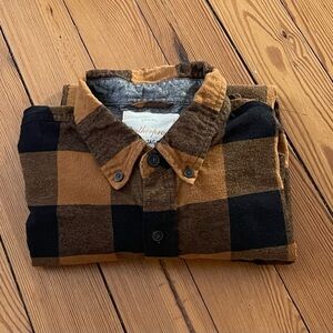 Original Weatherproof Vintage Men's Black and Browns Plaid Flannel Shirt size L